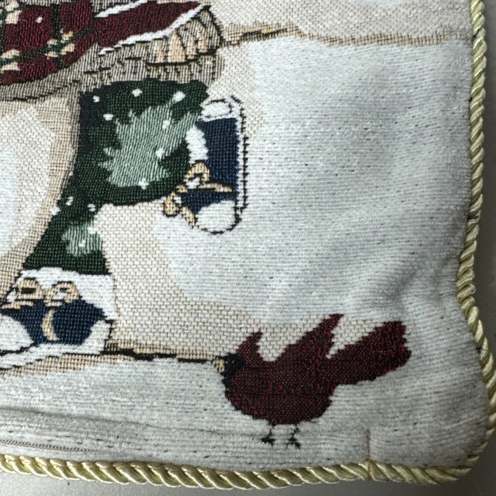 Beautiful Snowman With Cardinal & Kids Winter Throw Pillow COVER Tapestry
